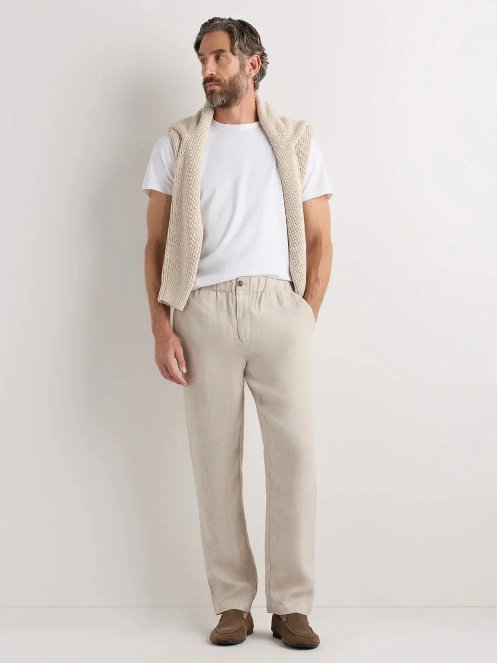 Quince Beige 100% Linen-Blend Relaxed Trousers size L